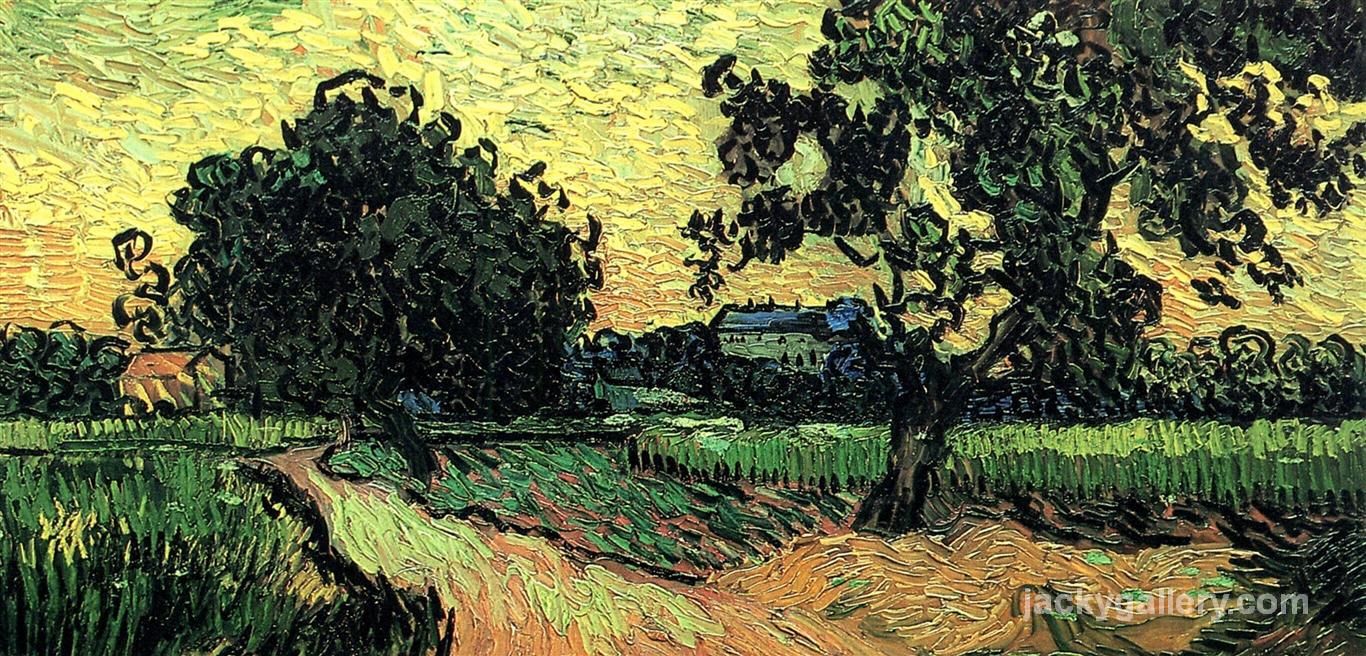 Landscape with the Chateau of Auvers at Sunset, Van Gogh painting